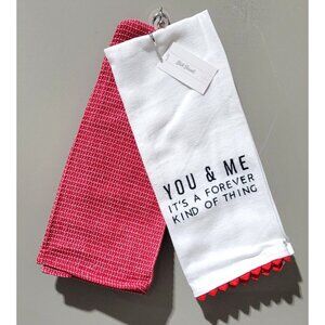 YOU & ME IT'S A FOREVER KIND OF THING Red & White Dish Towel Set 15" x 25" Each